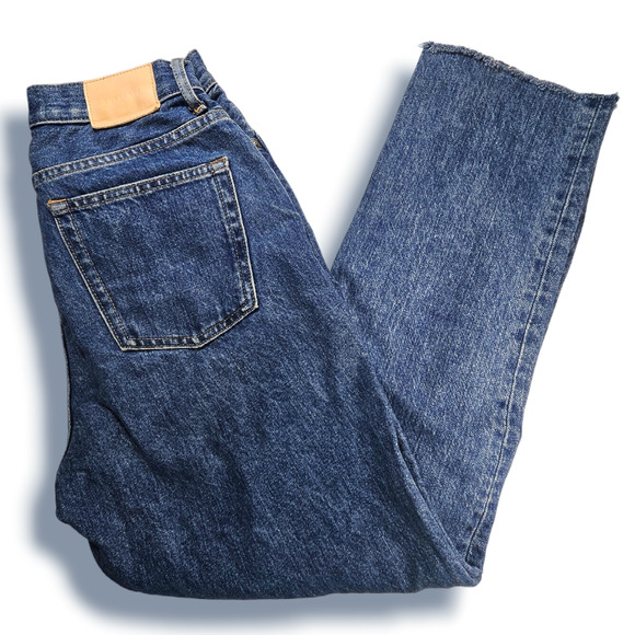 EUC Everlane The Cheeky Mid-Rise Cotton Raw Hem Jeans Sz. 25x26 Washed Midnight - Picture 1 of 11